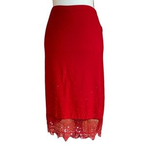 Red‎ embellished sequins red pencil skirt size M